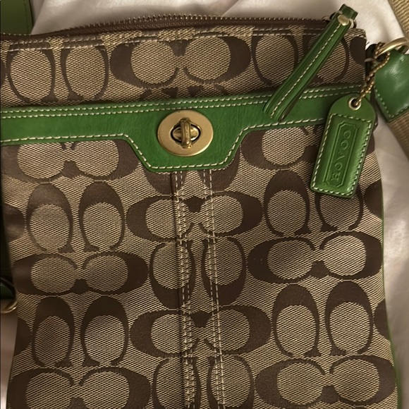 Coach Brown and Green Crossbody Bag with Monogram - Picture 3 of 5